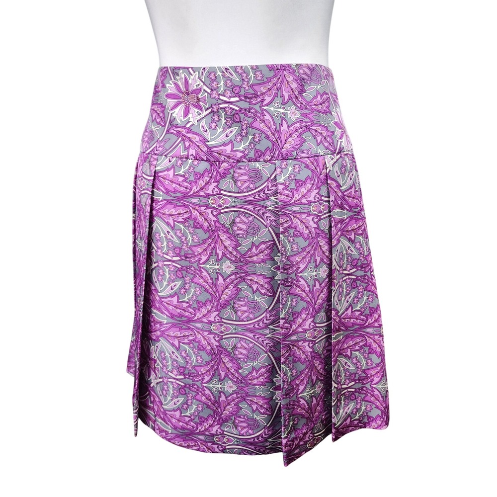 Banana Republic Silk Mini Skirt Womens 4 Purple Grey Paisley Pleated Y2K Preppy